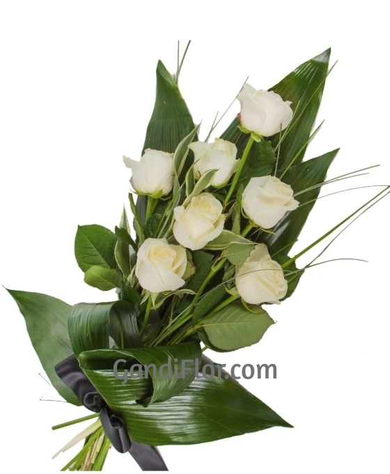 Ramo Funerario 7 Rosas Blancas | Ramo de Rosas Blancas Fúnebres